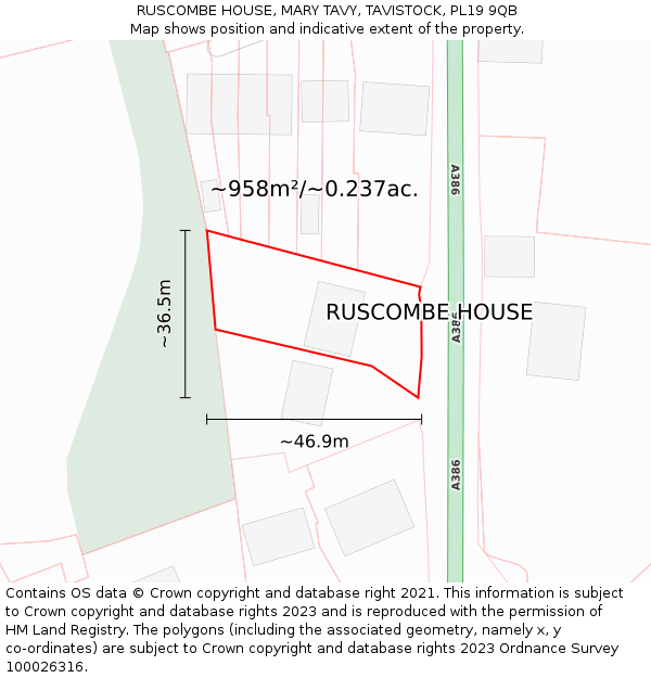RUSCOMBE HOUSE, MARY TAVY, TAVISTOCK, PL19 9QB: Plot and title map