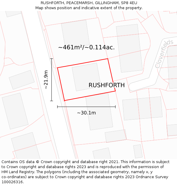 RUSHFORTH, PEACEMARSH, GILLINGHAM, SP8 4EU: Plot and title map