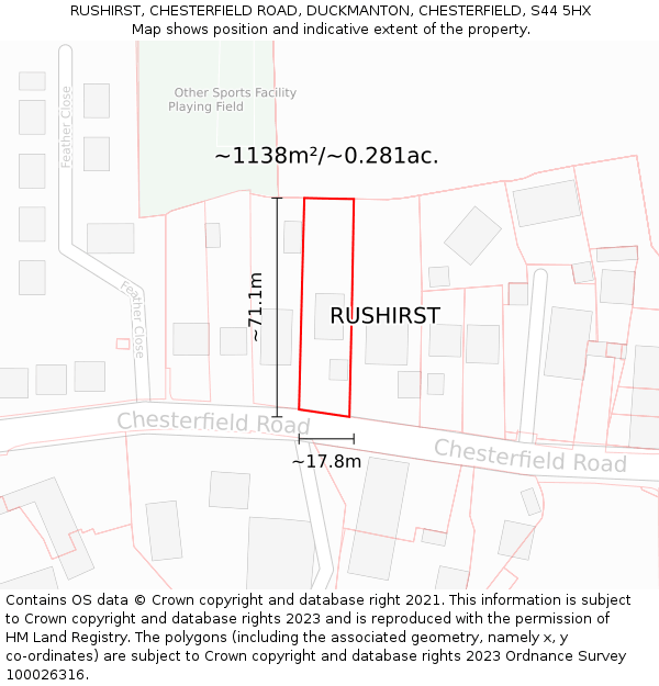 RUSHIRST, CHESTERFIELD ROAD, DUCKMANTON, CHESTERFIELD, S44 5HX: Plot and title map