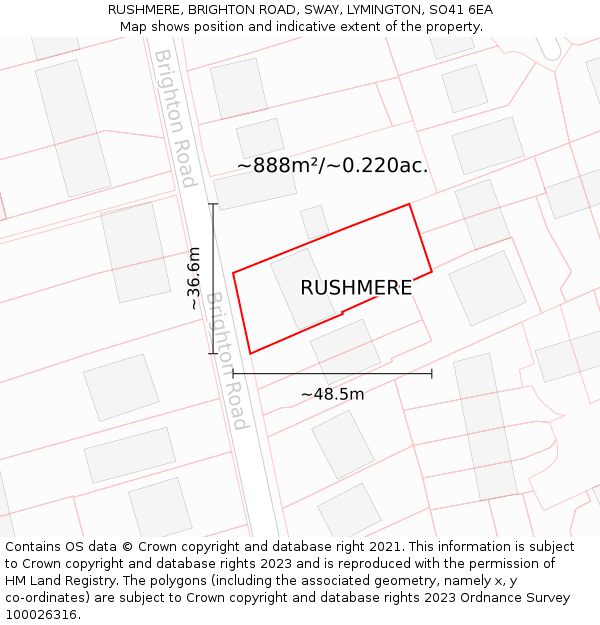 RUSHMERE, BRIGHTON ROAD, SWAY, LYMINGTON, SO41 6EA: Plot and title map