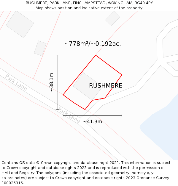 RUSHMERE, PARK LANE, FINCHAMPSTEAD, WOKINGHAM, RG40 4PY: Plot and title map