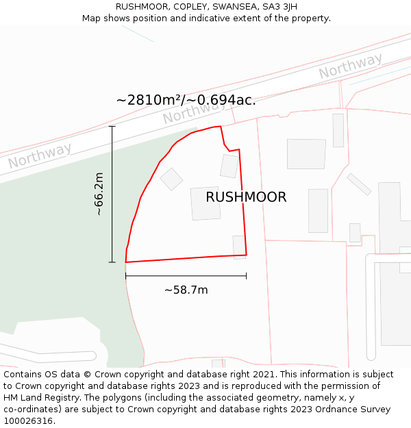 RUSHMOOR, COPLEY, SWANSEA, SA3 3JH: Plot and title map