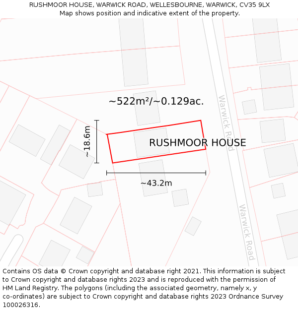 RUSHMOOR HOUSE, WARWICK ROAD, WELLESBOURNE, WARWICK, CV35 9LX: Plot and title map
