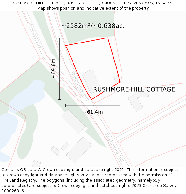 RUSHMORE HILL COTTAGE, RUSHMORE HILL, KNOCKHOLT, SEVENOAKS, TN14 7NL: Plot and title map