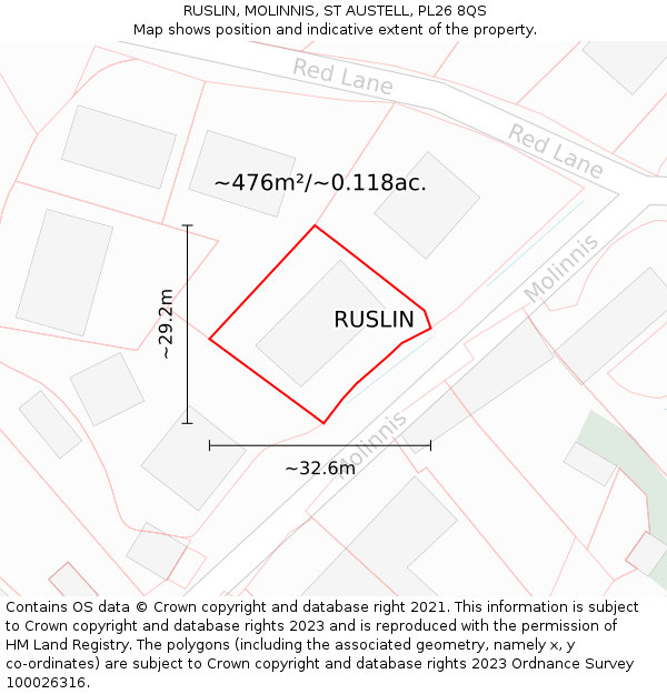 RUSLIN, MOLINNIS, ST AUSTELL, PL26 8QS: Plot and title map