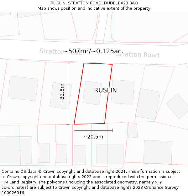 RUSLIN, STRATTON ROAD, BUDE, EX23 8AQ: Plot and title map