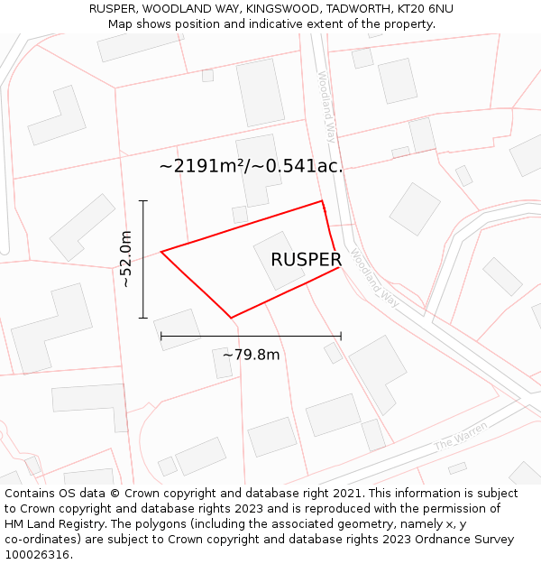 RUSPER, WOODLAND WAY, KINGSWOOD, TADWORTH, KT20 6NU: Plot and title map