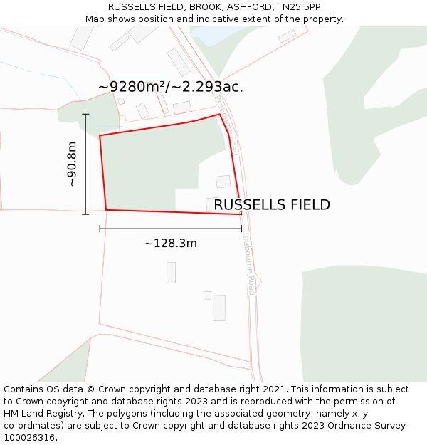 RUSSELLS FIELD, BROOK, ASHFORD, TN25 5PP: Plot and title map