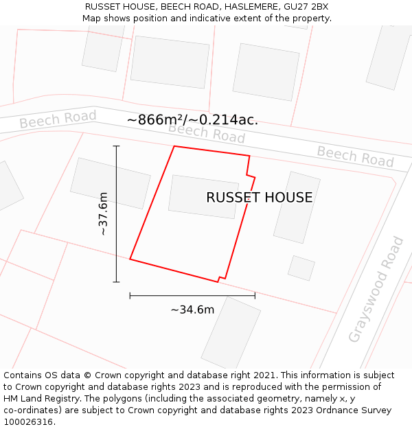 RUSSET HOUSE, BEECH ROAD, HASLEMERE, GU27 2BX: Plot and title map