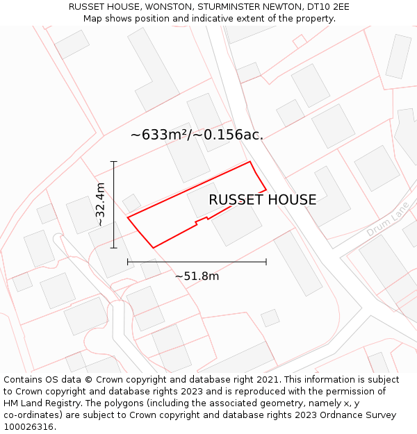 RUSSET HOUSE, WONSTON, STURMINSTER NEWTON, DT10 2EE: Plot and title map