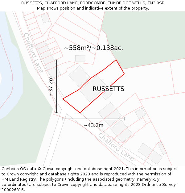 RUSSETTS, CHAFFORD LANE, FORDCOMBE, TUNBRIDGE WELLS, TN3 0SP: Plot and title map