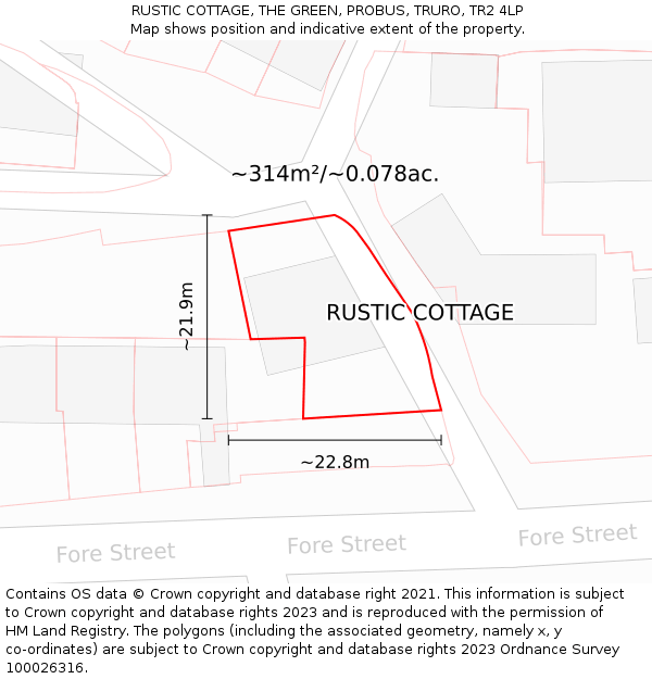 RUSTIC COTTAGE, THE GREEN, PROBUS, TRURO, TR2 4LP: Plot and title map