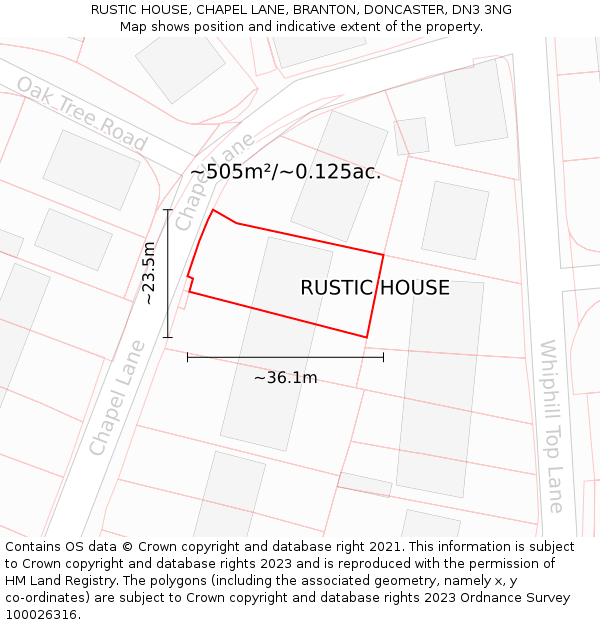 RUSTIC HOUSE, CHAPEL LANE, BRANTON, DONCASTER, DN3 3NG: Plot and title map