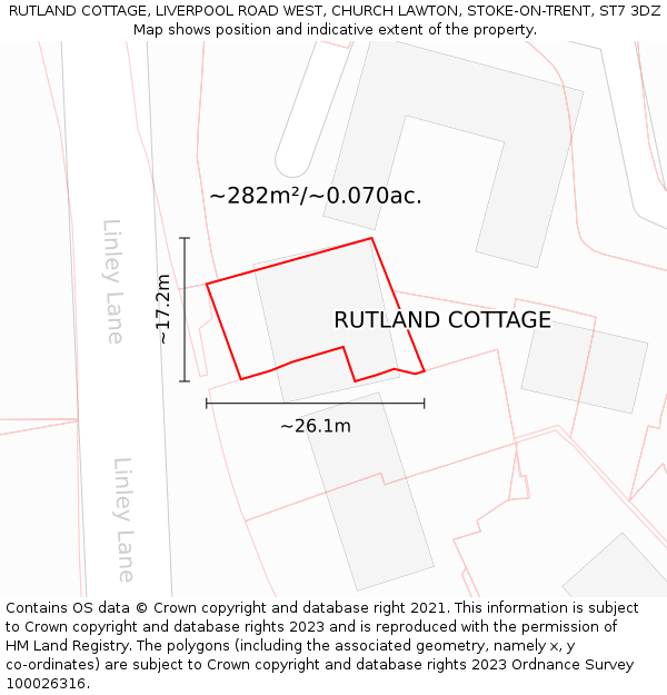 RUTLAND COTTAGE, LIVERPOOL ROAD WEST, CHURCH LAWTON, STOKE-ON-TRENT, ST7 3DZ: Plot and title map