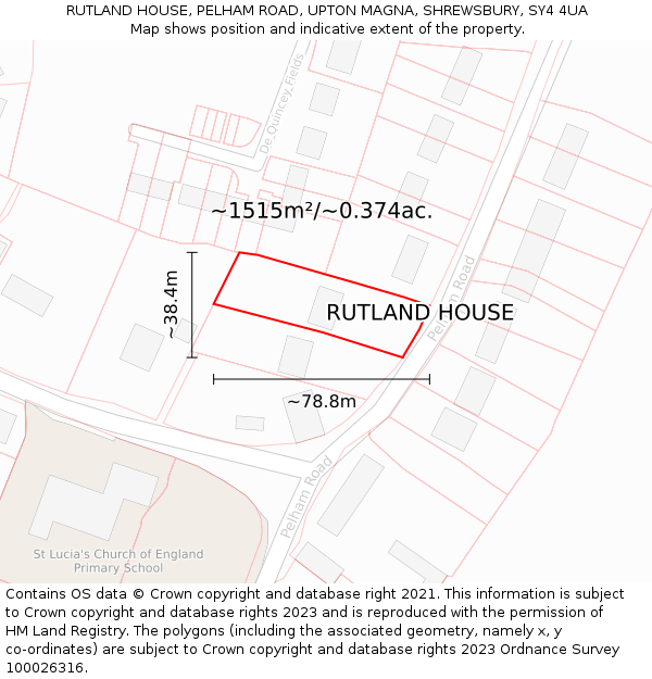 RUTLAND HOUSE, PELHAM ROAD, UPTON MAGNA, SHREWSBURY, SY4 4UA: Plot and title map