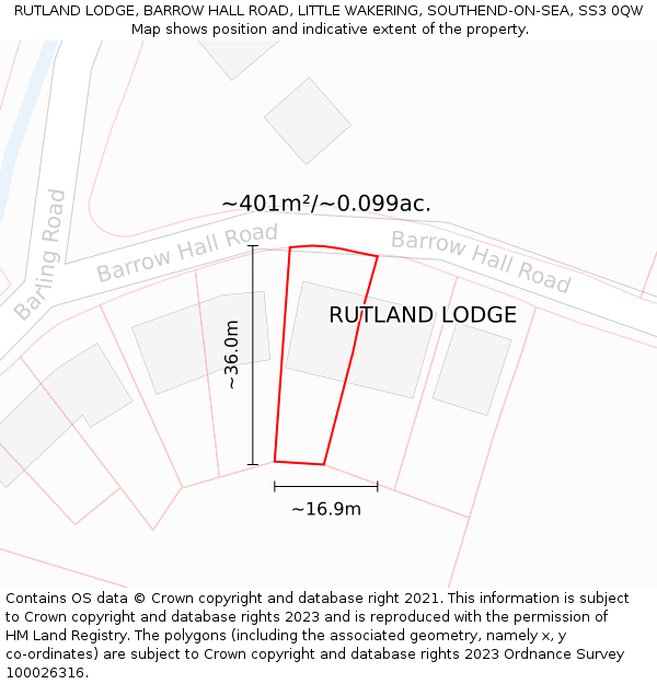 RUTLAND LODGE, BARROW HALL ROAD, LITTLE WAKERING, SOUTHEND-ON-SEA, SS3 0QW: Plot and title map