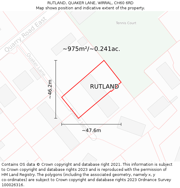 RUTLAND, QUAKER LANE, WIRRAL, CH60 6RD: Plot and title map