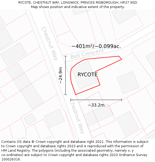 RYCOTE, CHESTNUT WAY, LONGWICK, PRINCES RISBOROUGH, HP27 9SD: Plot and title map