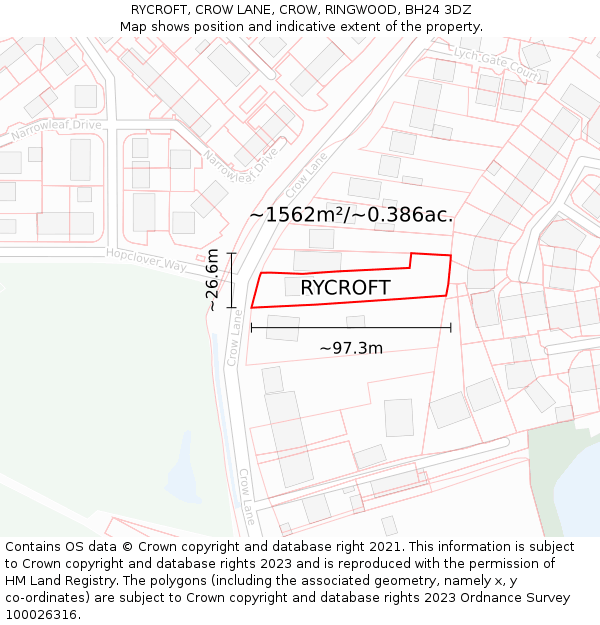 RYCROFT, CROW LANE, CROW, RINGWOOD, BH24 3DZ: Plot and title map