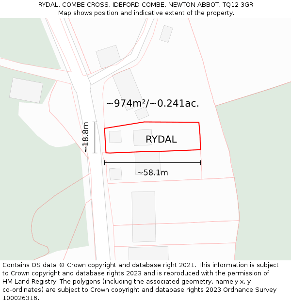 RYDAL, COMBE CROSS, IDEFORD COMBE, NEWTON ABBOT, TQ12 3GR: Plot and title map