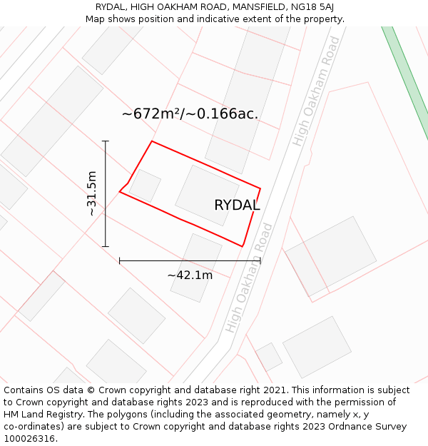 RYDAL, HIGH OAKHAM ROAD, MANSFIELD, NG18 5AJ: Plot and title map