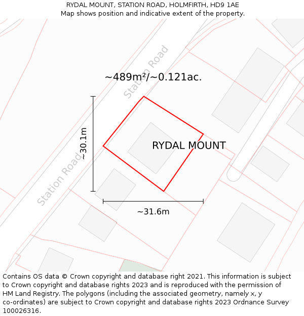RYDAL MOUNT, STATION ROAD, HOLMFIRTH, HD9 1AE: Plot and title map