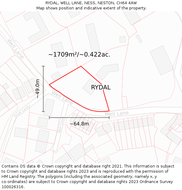 RYDAL, WELL LANE, NESS, NESTON, CH64 4AW: Plot and title map