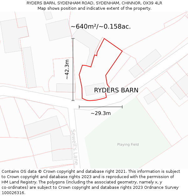 RYDERS BARN, SYDENHAM ROAD, SYDENHAM, CHINNOR, OX39 4LR: Plot and title map