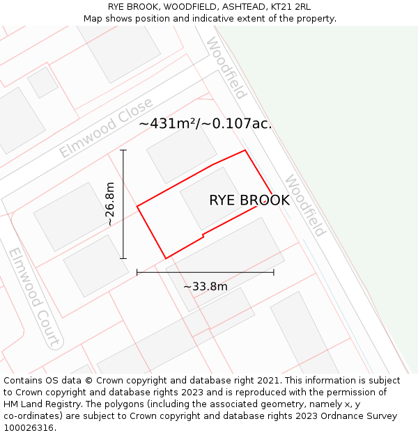 RYE BROOK, WOODFIELD, ASHTEAD, KT21 2RL: Plot and title map