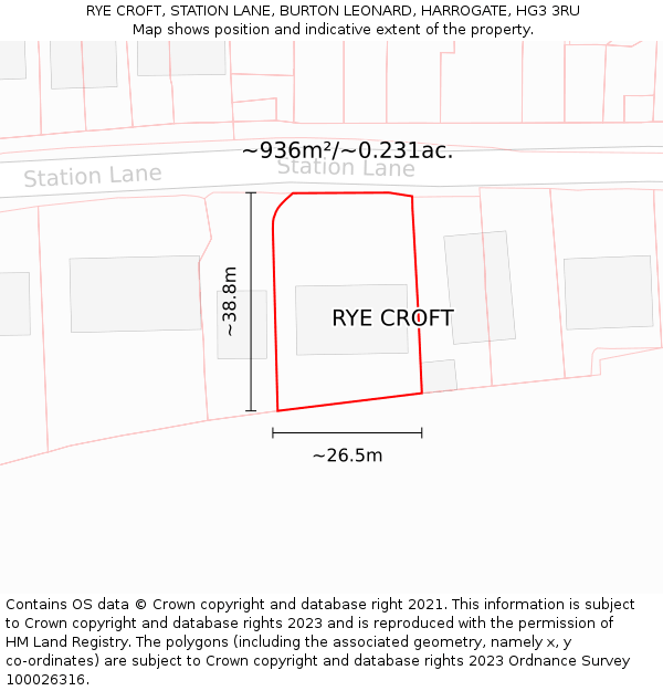 RYE CROFT, STATION LANE, BURTON LEONARD, HARROGATE, HG3 3RU: Plot and title map