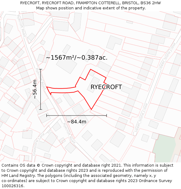 RYECROFT, RYECROFT ROAD, FRAMPTON COTTERELL, BRISTOL, BS36 2HW: Plot and title map