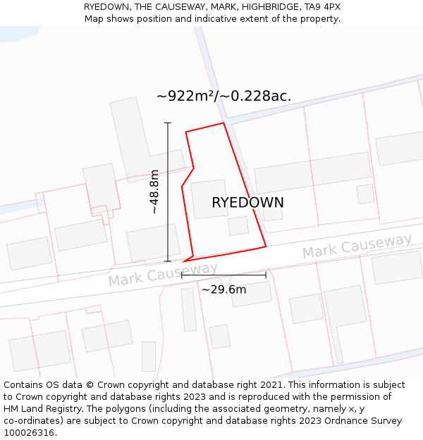 RYEDOWN, THE CAUSEWAY, MARK, HIGHBRIDGE, TA9 4PX: Plot and title map