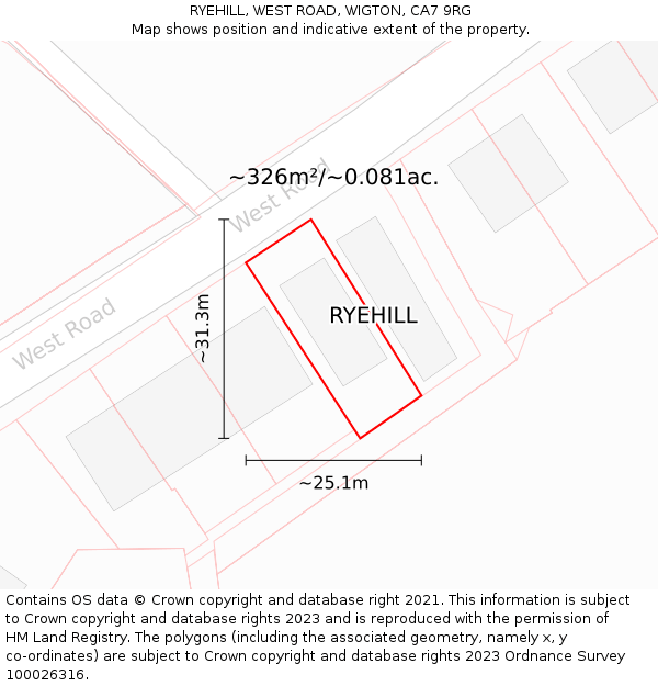 RYEHILL, WEST ROAD, WIGTON, CA7 9RG: Plot and title map