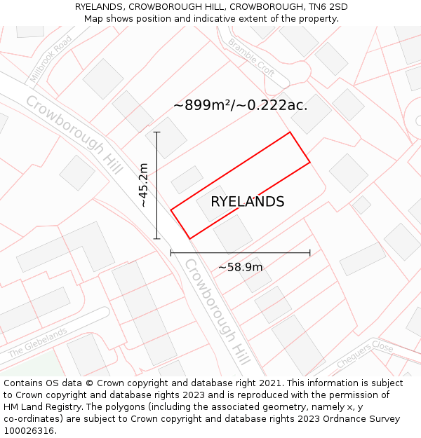 RYELANDS, CROWBOROUGH HILL, CROWBOROUGH, TN6 2SD: Plot and title map