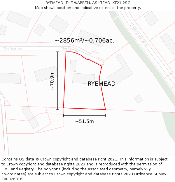 RYEMEAD, THE WARREN, ASHTEAD, KT21 2SG: Plot and title map