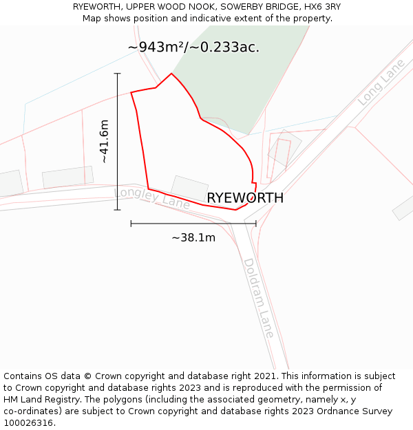 RYEWORTH, UPPER WOOD NOOK, SOWERBY BRIDGE, HX6 3RY: Plot and title map