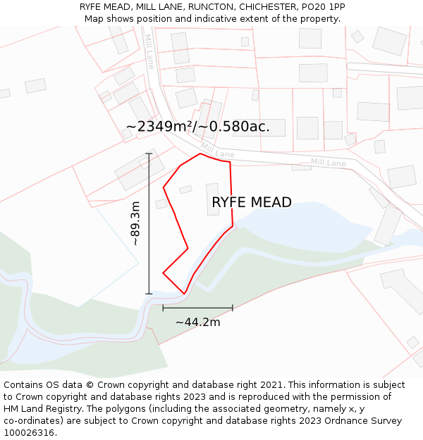 RYFE MEAD, MILL LANE, RUNCTON, CHICHESTER, PO20 1PP: Plot and title map