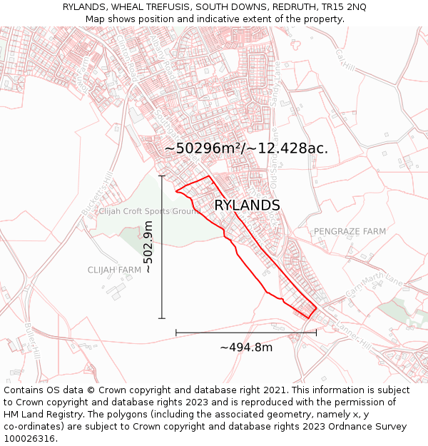 RYLANDS, WHEAL TREFUSIS, SOUTH DOWNS, REDRUTH, TR15 2NQ: Plot and title map