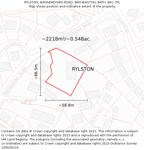 RYLSTON, BANNERDOWN ROAD, BATHEASTON, BATH, BA1 7PL: Plot and title map