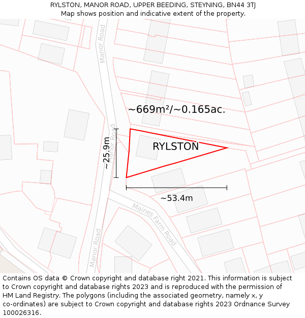 RYLSTON, MANOR ROAD, UPPER BEEDING, STEYNING, BN44 3TJ: Plot and title map