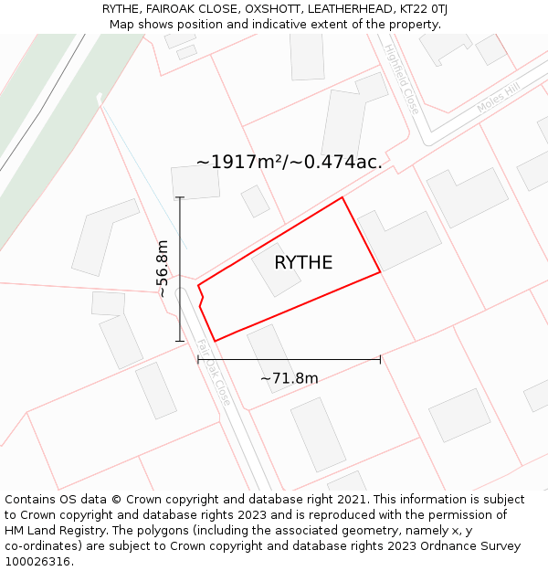 RYTHE, FAIROAK CLOSE, OXSHOTT, LEATHERHEAD, KT22 0TJ: Plot and title map