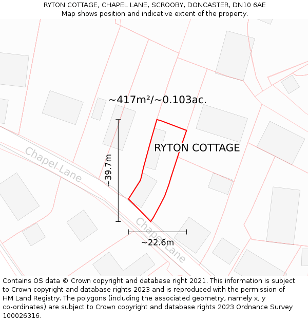 RYTON COTTAGE, CHAPEL LANE, SCROOBY, DONCASTER, DN10 6AE: Plot and title map