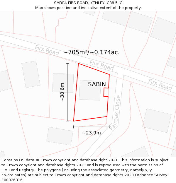 SABIN, FIRS ROAD, KENLEY, CR8 5LG: Plot and title map