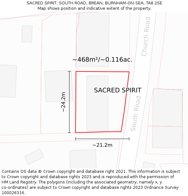 SACRED SPIRIT, SOUTH ROAD, BREAN, BURNHAM-ON-SEA, TA8 2SE: Plot and title map