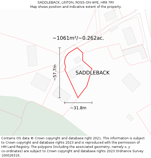 SADDLEBACK, LINTON, ROSS-ON-WYE, HR9 7RY: Plot and title map