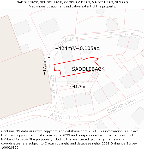 SADDLEBACK, SCHOOL LANE, COOKHAM DEAN, MAIDENHEAD, SL6 9PQ: Plot and title map