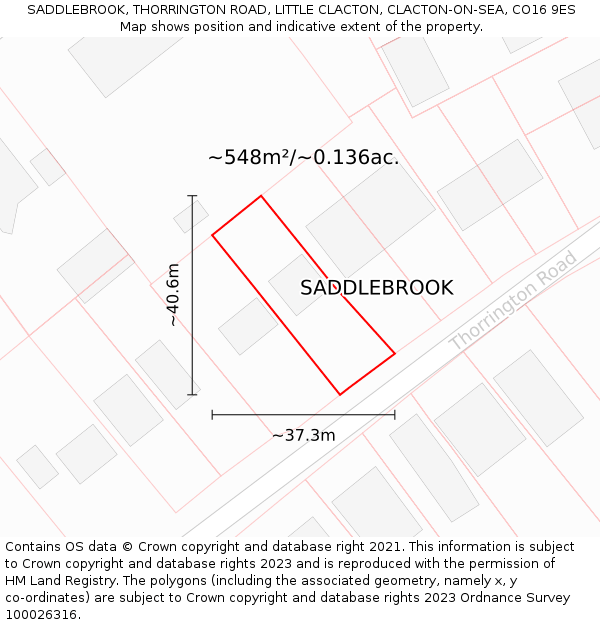 SADDLEBROOK, THORRINGTON ROAD, LITTLE CLACTON, CLACTON-ON-SEA, CO16 9ES: Plot and title map