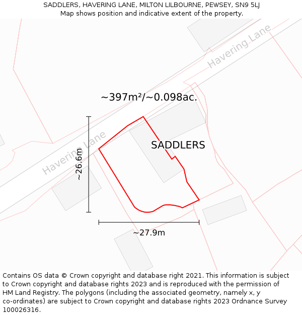 SADDLERS, HAVERING LANE, MILTON LILBOURNE, PEWSEY, SN9 5LJ: Plot and title map