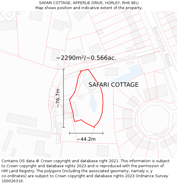 SAFARI COTTAGE, APPERLIE DRIVE, HORLEY, RH6 9EU: Plot and title map