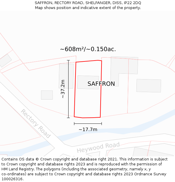 SAFFRON, RECTORY ROAD, SHELFANGER, DISS, IP22 2DQ: Plot and title map